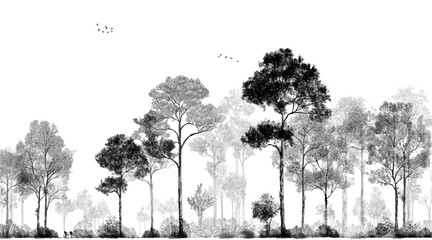 Minimal CAD Tree Line Drawing Vector Architectural Landscape Tree Elements Side View Outline Symbols Minimal CAD Tree Line Drawing Vector   Side View Tropical & Street Trees Architectural  © appl