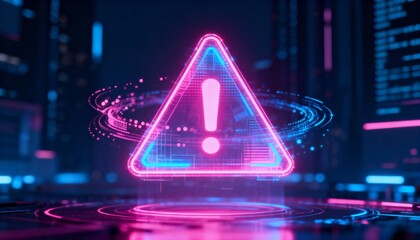 A virus alert warning displayed on a digital screen with red danger symbols and glitch effects, in a futuristic environment	