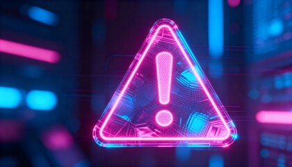 A virus alert warning displayed on a digital screen with red danger symbols and glitch effects, in a futuristic environment	