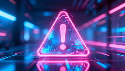 A virus alert warning displayed on a digital screen with red danger symbols and glitch effects, in a futuristic environment	