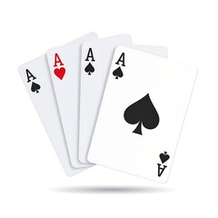 A fanned hand of four aces (spades, hearts, clubs, and diamonds) from a deck of playing cards, floating against a white background