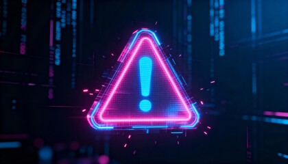 A virus alert warning displayed on a digital screen with red danger symbols and glitch effects, in a futuristic environment	