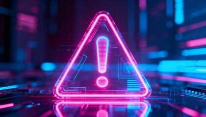 A virus alert warning displayed on a digital screen with red danger symbols and glitch effects, in a futuristic environment	