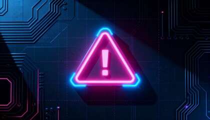 A virus alert warning displayed on a digital screen with red danger symbols and glitch effects, in a futuristic environment	