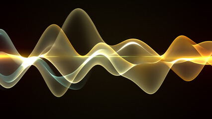 Abstract gold wave with glittering light. Horizontal shiny wave forming a precious, glowing background. Digital futuristic design with gold particles, flowing lines, and dots, perfect for digital art,