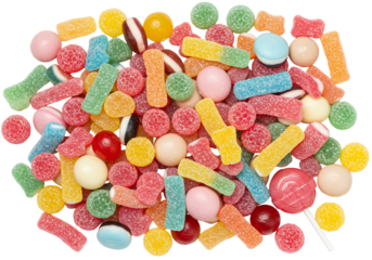 Assorted colorful candies collection isolated