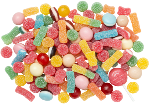 Assorted colorful candies collection isolated