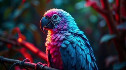 Vibrant Parrot Perched on a Branch in Lush Tropical Foliage.