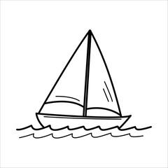 Vector art of handdrawn sketch of a sailboat on wavy water, representing travel and adventure
