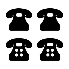 Vector art of four old fashioned telephone icons in black color