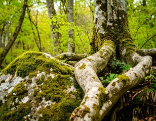 Mossy rock & roots in the forest