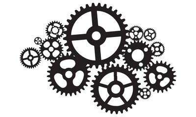 Complex Interlocking Gears System Vector Illustration