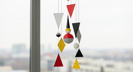 Kinetic Mobile Sculpture With Geometric Shapes And Spheres