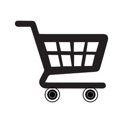 A Simple Black and White Illustration of a Shopping Cart on a White Background, Representing Commerce and Purchases