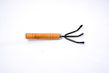 Mini Garden Tools with Wooden Handle on White Background