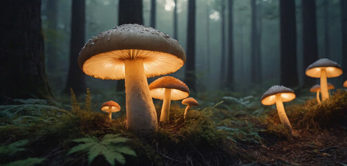 There are a lot of mushrooms that standing in the woods backgrounds composition creative motion style figure elements gesture scene cartoonish expression layers emotion design movement