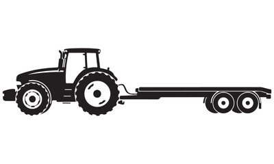 Silhouette of an Agricultural Tractor Hauling a Flatbed Trailer © Zulfa