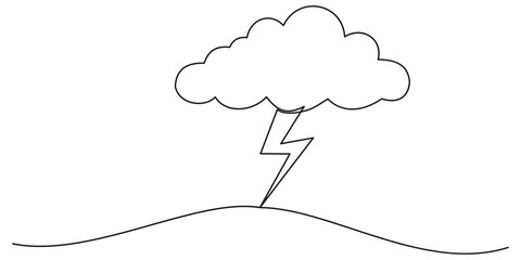 Lightning Bolt continuous one line art illustration, Flash illustration, continuous line electric icon. Flash bolt sign symbol.