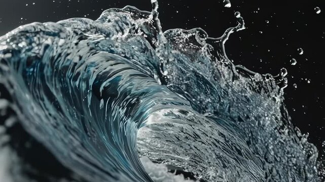 A close-up shot of a wave curling and crashing with the dark gradient background