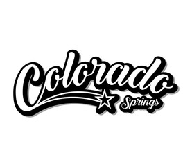 Colorado springs calligraphy slogan. Varsity athletic vintage for t shirt. Colorado springs badge tee shirt graphics, urban print. Vector illustration.