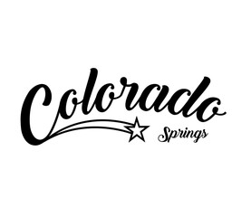 Obraz premium Colorado springs calligraphy slogan. Varsity athletic vintage for t shirt. Colorado springs badge tee shirt graphics, urban print. Vector illustration.
