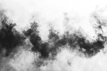 Fototapeta premium Abstract Black Dust Cloud Explosion on White Background in Studio Lighting for Graphic Design