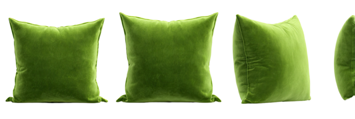 Four lime green velvet throw pillows