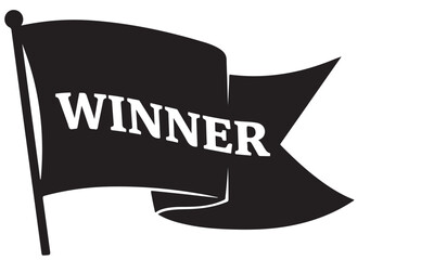 Black and White Winner Flag Banner on a Pole