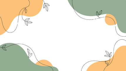 Minimalist Abstract Background with Soft Orange and Green Shapes and Delicate Leafy Vines organic shapes