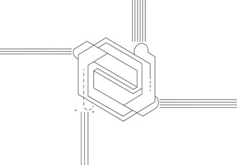 Abstract geometric line art illustration of modern hexagon shape with digital technology concept and minimalistic design pattern
