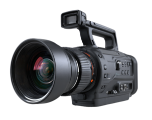 Professional camcorder, large lens, dark gray