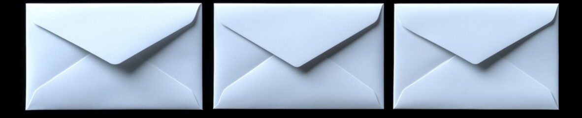 Close Up Of Three White Envelopes on a Black Background in Studio Lighting