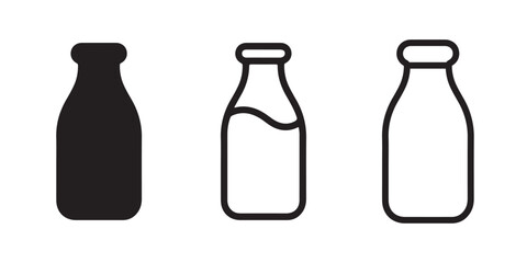 Vector milk bottle set,  Minimal line and solid glass bottle design