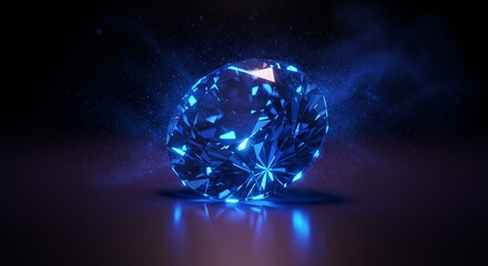 Diamond gemstone with blue lighting illustration