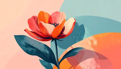 Vibrant Abstract Floral Art with Orange and Pink Petals.