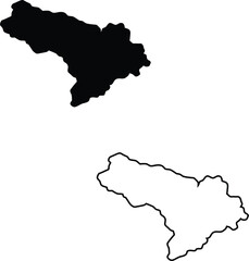 Geographic representation shows a black filled map and its precise linear outline against white space