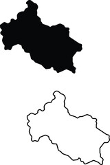 Obraz premium Distinct black map silhouette and a corresponding outline illustrate an unidentified landmass on white