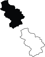 This image displays a unique territorial shape presented as a solid black form and its exact contour