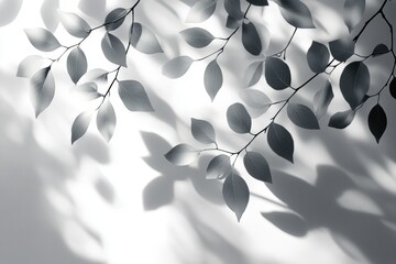 Monochrome Serenity Leaves and Shadows on a Smooth Wall with Subtle Textural Contrast