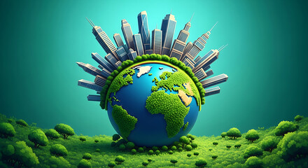 Earth crowned with futuristic cityscape
