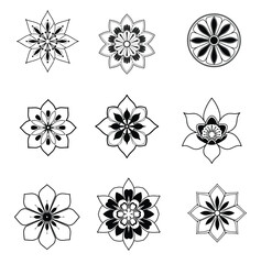 A premium set of black and white flowers and mandala design