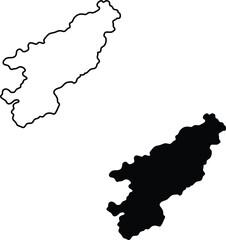Fototapeta premium Two simple monochrome representations of an elongated landmass, showing both a solid black fill and a clear linear boundary
