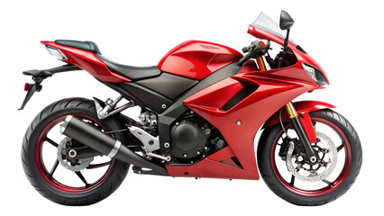 Dynamic red motorcycle isolated on transparent background, embodying freedom and speed with its powerful engine and sleek design