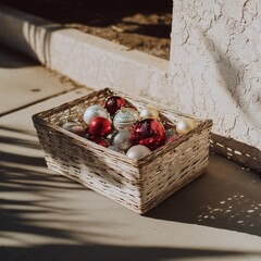 AI Generated Basket filled Christmas ornaments cool winter l