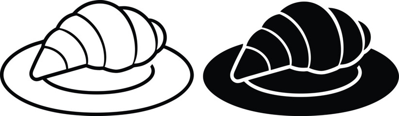Fototapeta premium Croissant on Plate One Filled One Outline Style pastry baked good