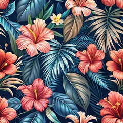 Fototapeta premium “Seamless Floral Pattern Design – Colorful Botanical, Vintage, Tropical, and Watercolor Flowers Background”