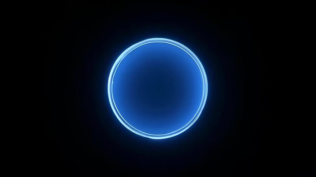 A glowing blue circle on a black background, reminiscent of a portal or an abstract design element