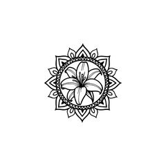 Intricate black and white lily mandala design