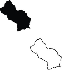 Obraz premium Stylized black map depicting the filled silhouette and clear outline of a unique landmass or district