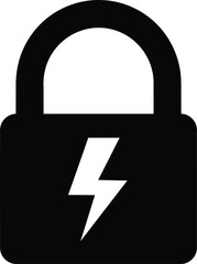 Secure lock with lightning bolt vector illustration for electrical security and power icons